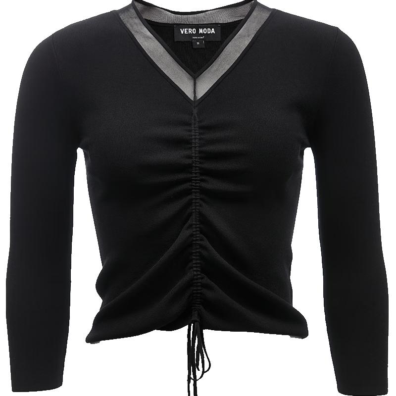 VEROMODA Women's Slim Knit Top with Mesh & Drawstring