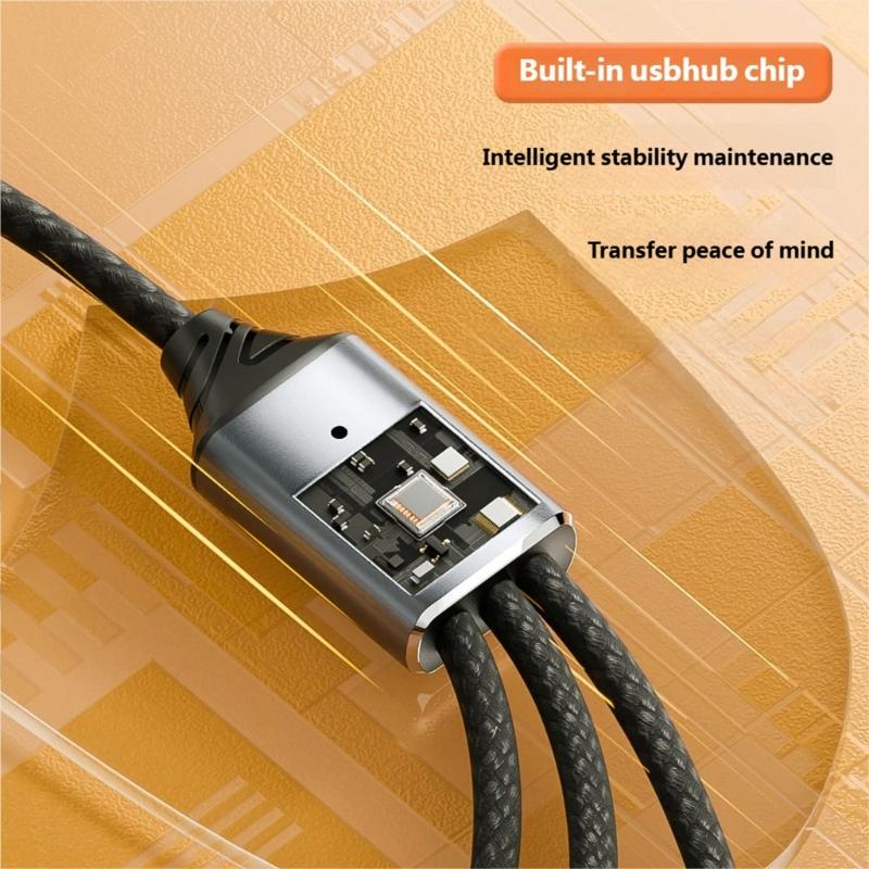 USB C Splitter Cord Wire 3-Port Supporting Multiple Device Connection for Efficient Charging and Fast Speed Syncing