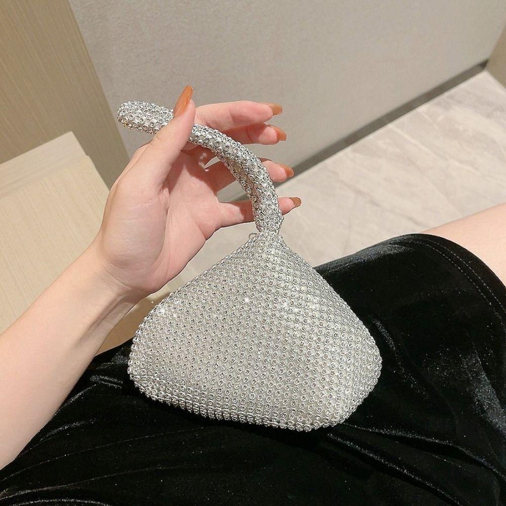 Triangle Design Glitter Imitation Rhinestone Clutch Sparkling Women Handbag Wrist Purse Ladies