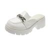 Fashion Women's Elevated Platform House Slippers Female Slides Shoes Square heel Mules Fashion Loafers Med Cover Toe Heels Luxury Fabric