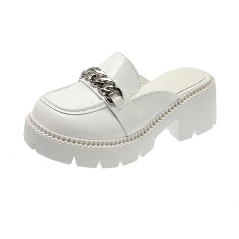 Fashion Women's Elevated Platform House Slippers Female Slides Shoes Square heel Mules Fashion Loafers Med Cover Toe Heels Luxury Fabric