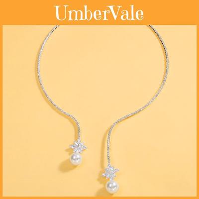 Elegant Pearl And Zircon Full Dazzle Necklace For Weddings And Bridal Wear