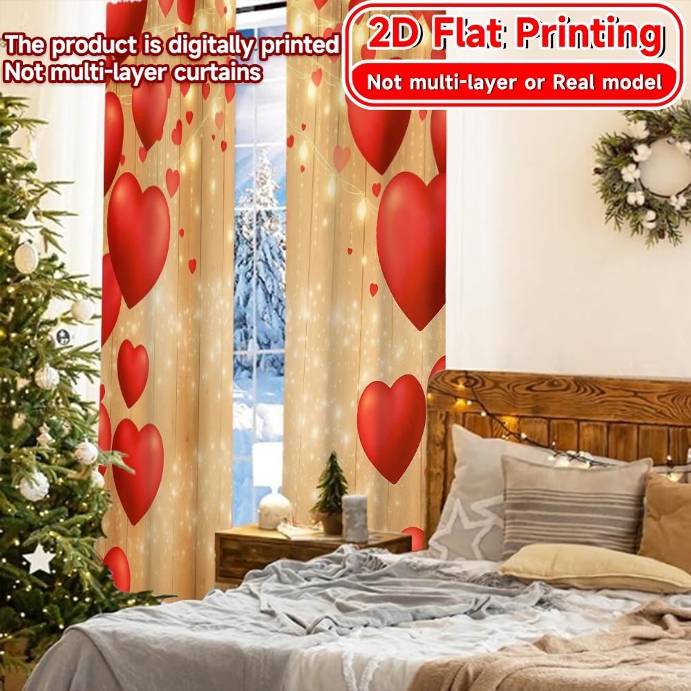 2pcs   2D FLAT PRINTING Curtains (Without Rod) Heartful Glow Minimalist holiday curtains Versatile Fabric Curtains Gifts Perfect