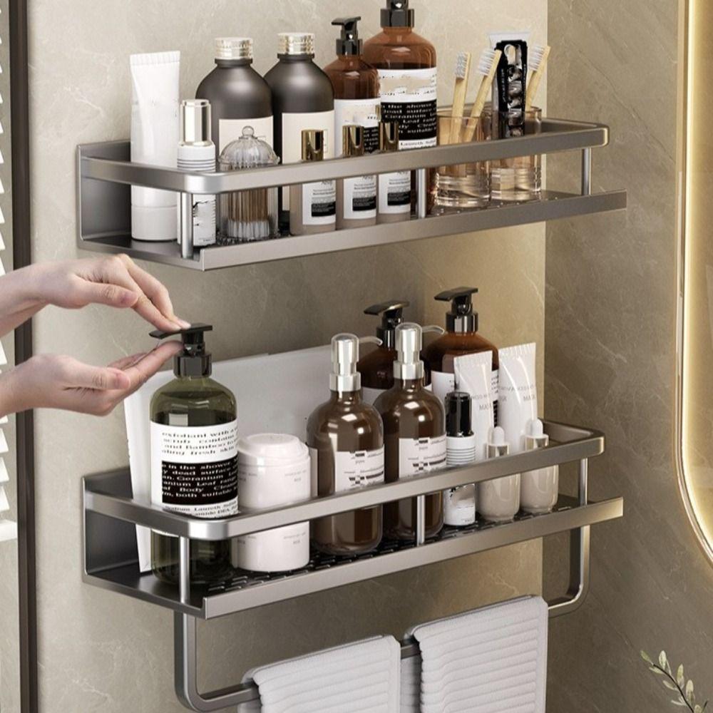 No Drill Shower Shelf Aluminum Zinc Zinc Alloy Wall Mounted Shelf Corner Shelf  Toiletries Storage