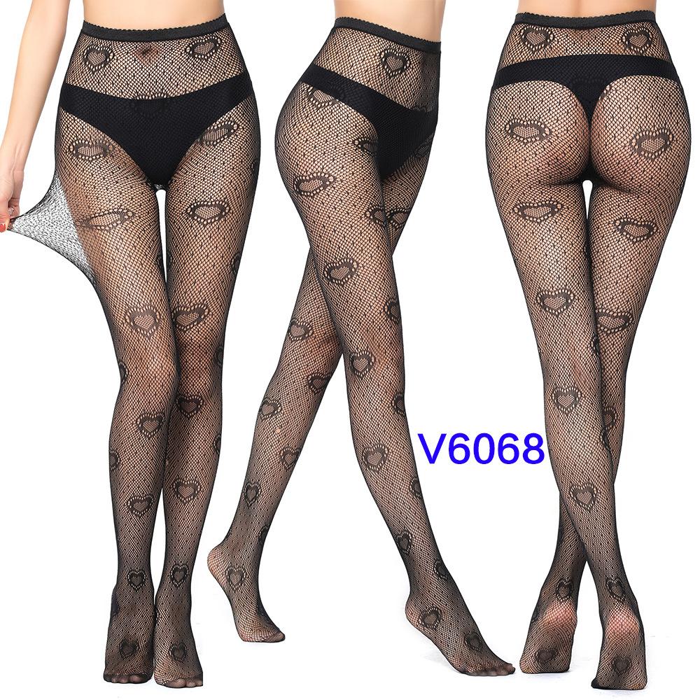 Warp Knitted Seamless Trend Jacquard Fishing Net Socks, Little Love Tiger Pattern Grid Black Stockings