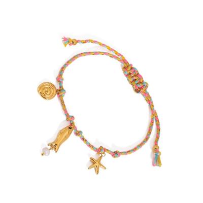 Bracelet Tressé Ajustable Inspiré de l'Océan Avec Breloque Coquillage Pour Femmes Hommes Chaîne de Poignet Style Plage d'Été Bijoux