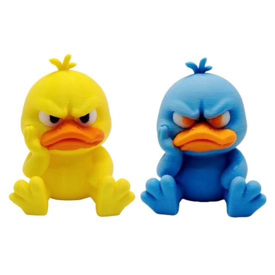 Cartoon Angry Duck Figurine 3D Printed Frowning Sitting Duck Statue Sculpture Little Blue Yellow Duck Ornament Decoration