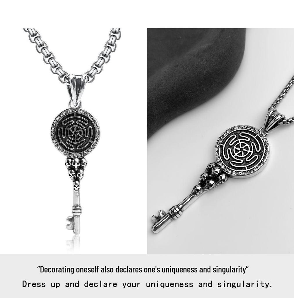 Men's Punk Gothic Key Pendant Necklace - Quirky Niche Design, Dark Style, Heavy Industry Influence
