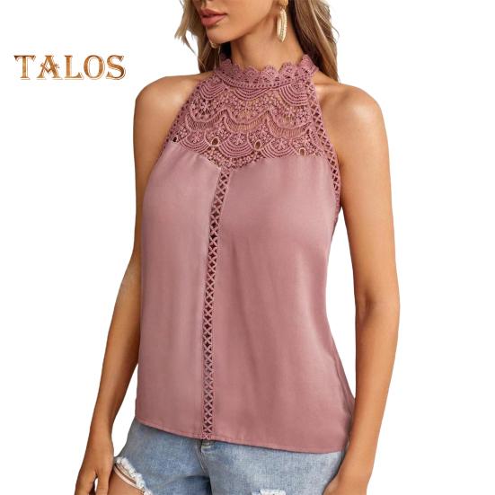 

Женский жилет с халтер-воротником, однотонные топы с кружевным декором, однотонные повседневные топы с ажурной кружевной строчкой L