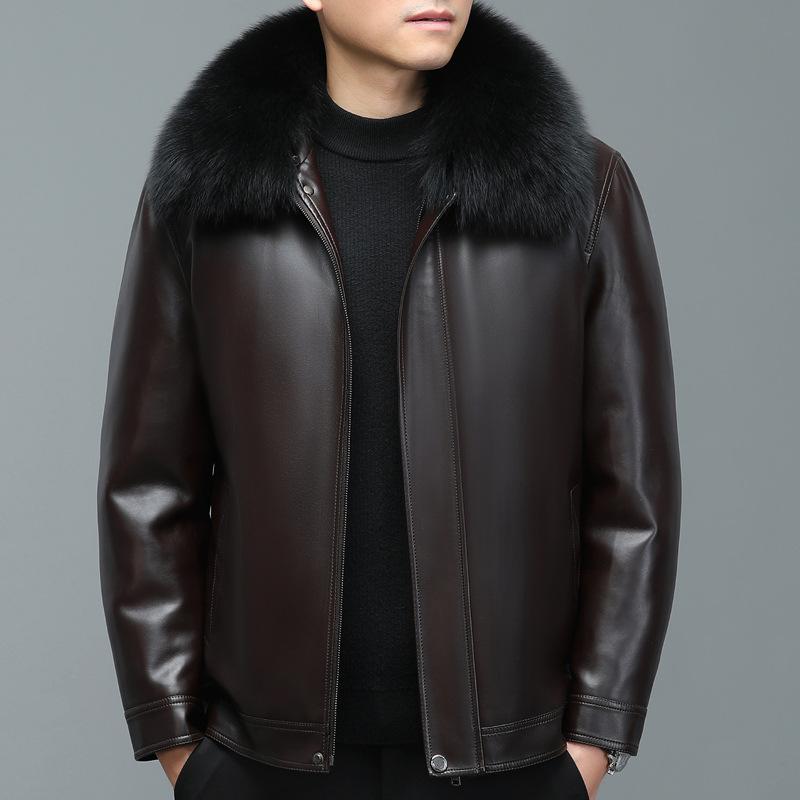 Giacca in pelle da uomo in vera pelle da uomo invernale nuovo collo in pelliccia di volpe fodera rimovibile giacca in pelle di pecora piumino da uomo giacca