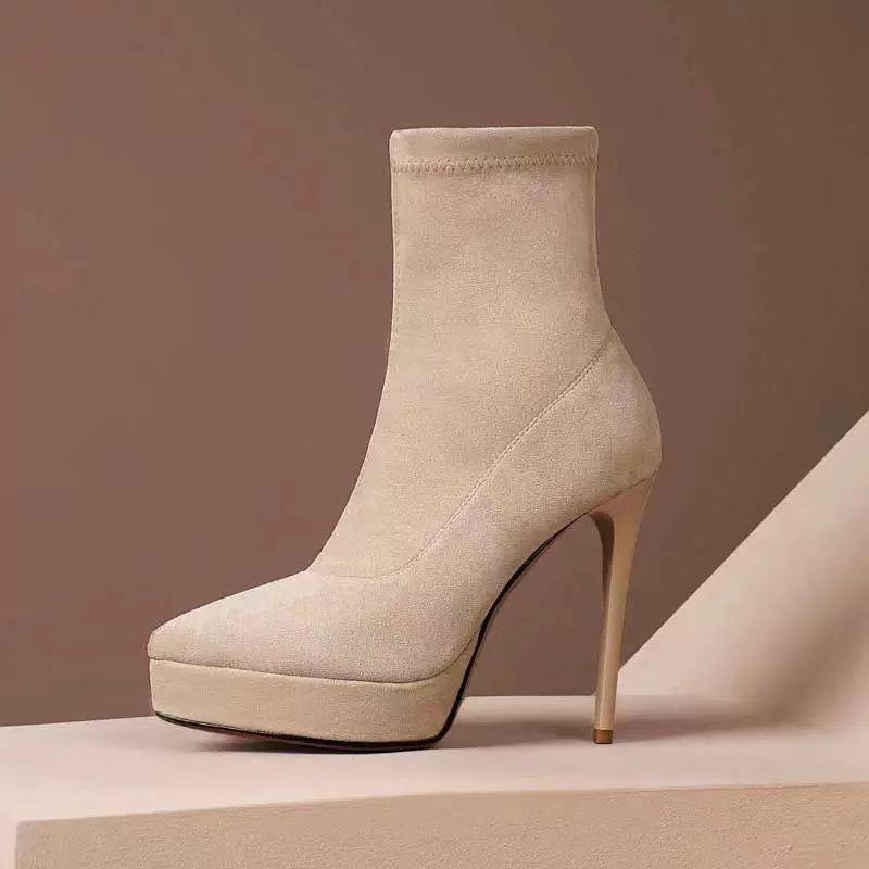 Stivaletti corti elasticizzati stivali medi moda stivali sottili camoscio impermeabile tavola donna eleganti a punta super alti