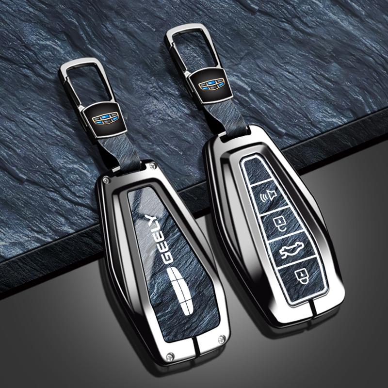 Geely Okavango Coolray Atlas Monjaro Tugella Emgrand Gt S Proton X50 X70 X6 X7 Ex7 Gc Keychain Zinc Alloy Leather Car Key Case
