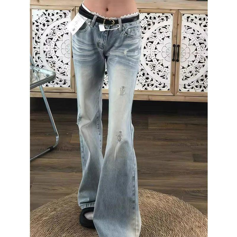 

Женские кружевные расклешенные джинсы с низкой посадкой, джинсовые брюки в стиле хай-стрит, брюки длиной в пол M