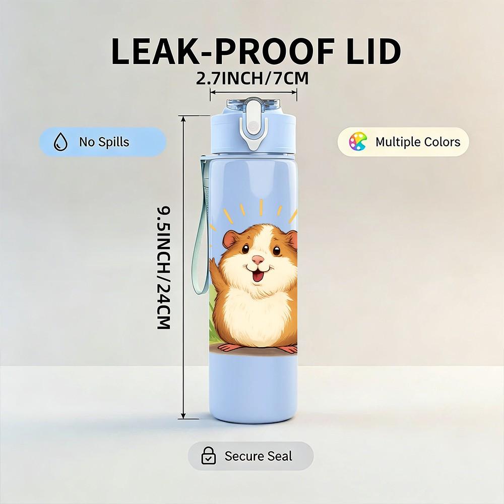1PC Smiling Hamster Cartoon 750ml Color Plastic Sports Water Bottle Leakproof Flip Straw Lid Suitable for Sports Office Home Use