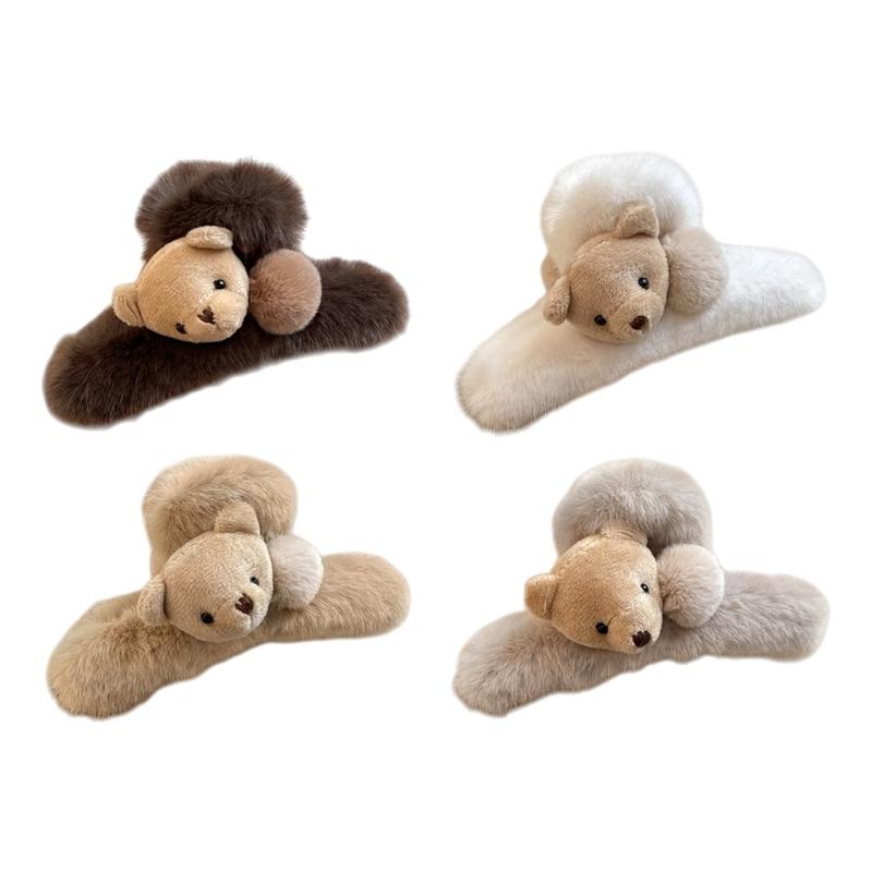 4Pcs Adorable Plush Bear Themed Large Hair Clip for Women Soft Comfortable Securely Hold for Daily Fashion Accessory 1