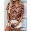 2026 Spring/Summer New Women's Loose Short-Sleeve Pocket Casual Plaid Shirt