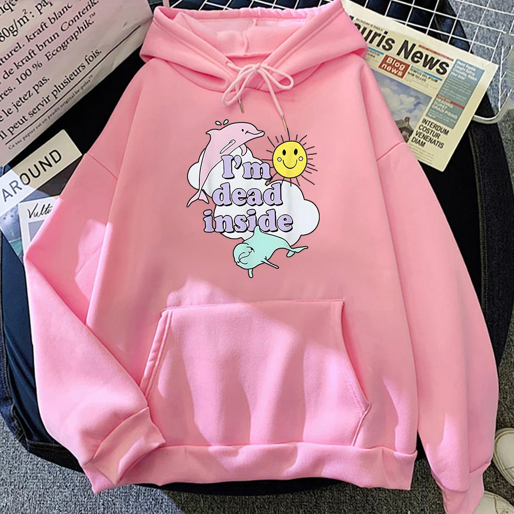 I'm Dead Inside Dolphin Sweatshirt Unisex/wo Unisex Lose Pullover Kawaii Cartoon Kleidung Beliebte Anime Hoodie Herbst Casual Hoody