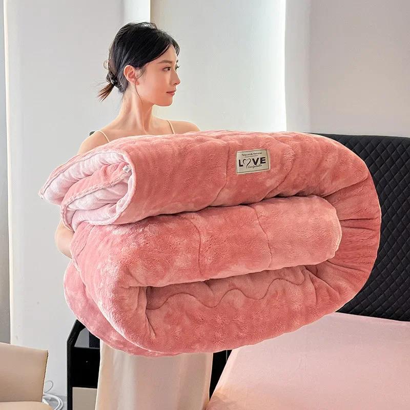 

2024 new thickened rabbit velvet milk velvet quilt spring and autumn winter warm quilt student dormitory single double quilt 150x200cm 2.5kg закат оранжевого