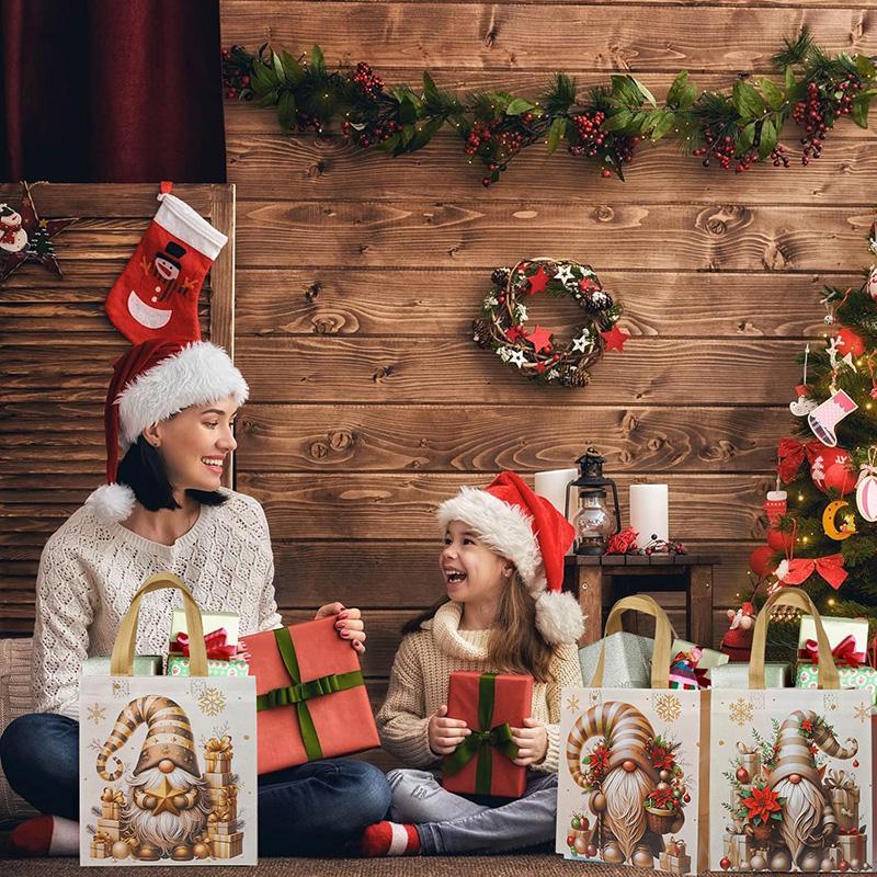 4-12pcs Christmas Gift Bag Santa Claus Non-Woven Tote Bag with Handle 2025 Christmas Decoration For Home New Year Kids Gift Wrap