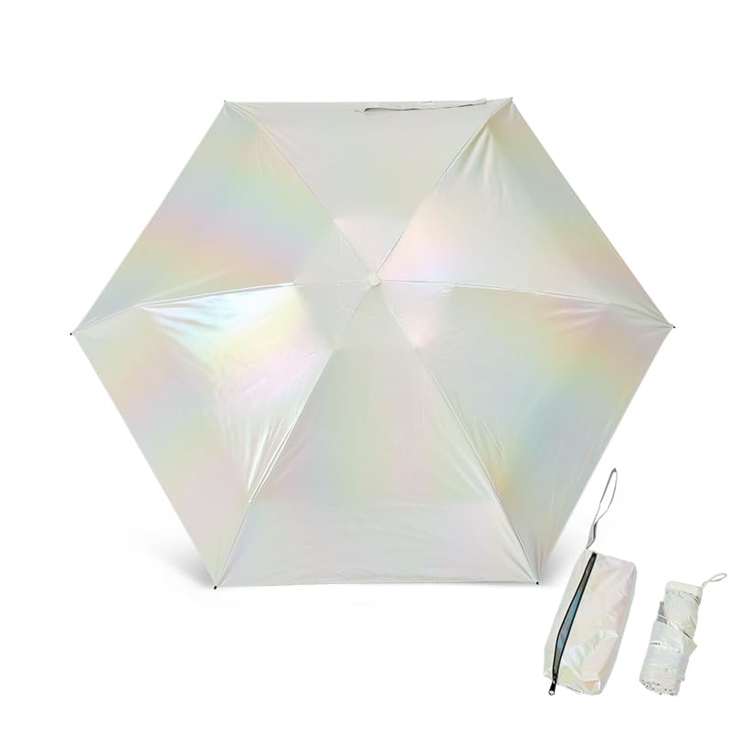 CAGIBEN Mini Folding Umbrella with Hologram Perfect for Sun and UV Unisex Ultra-Lightweight Titanium-Coated Design, Rain, Protection, Portable,