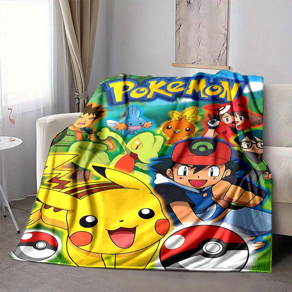 1 ud. Manta Acogedora con Estampado de Personajes de Pokémon Manta Ligera y Cálida de Franela para Sofá, Cama, Sala de Estar