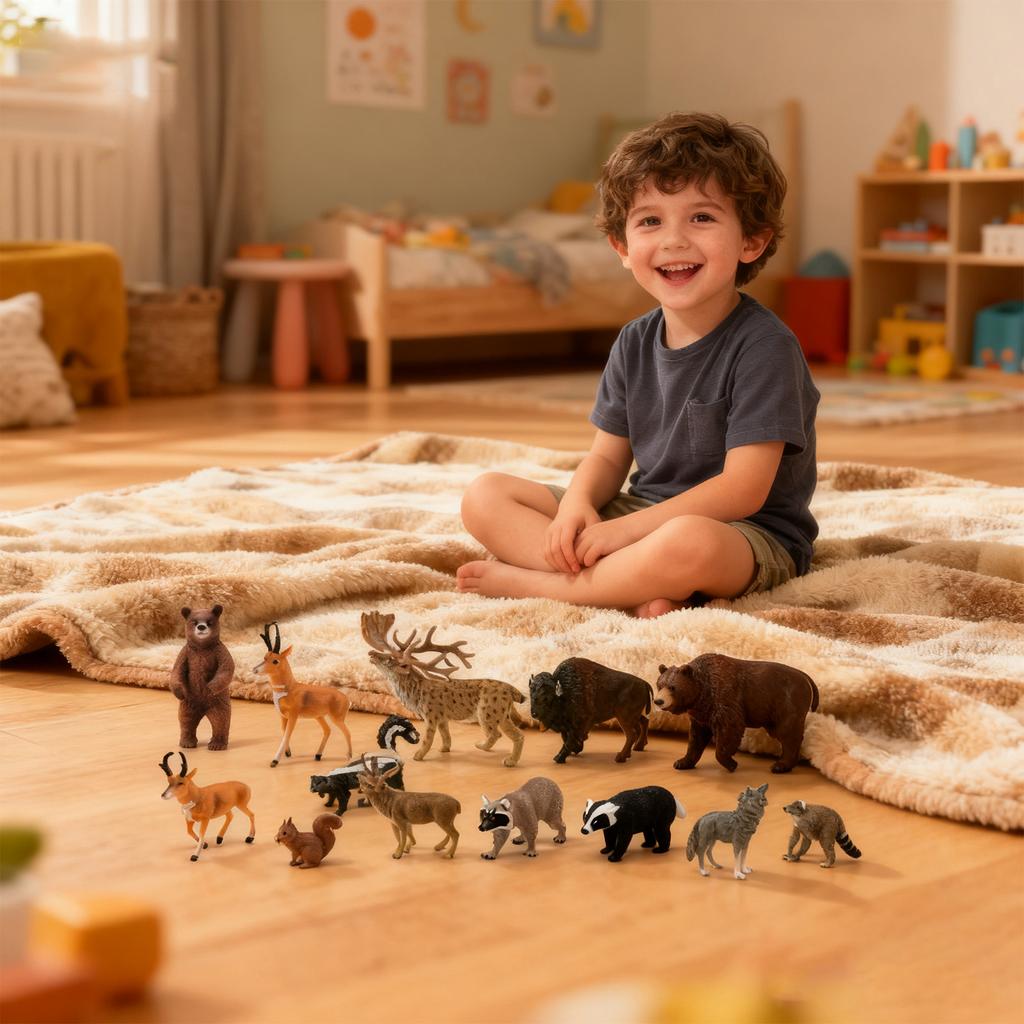 12 Pieces North American Animal Figurine Toys, Realistic Jungle Figurines, Wolf, Bear,Skunk  Bobcat And More Cake Decorations, Birthday Gifts