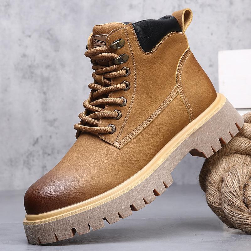 British Rhubarb Martin Boots Men's Autumn and Winter Cotton Thickened Winter Boots Retro Leather Versatile Platform Men's Boots