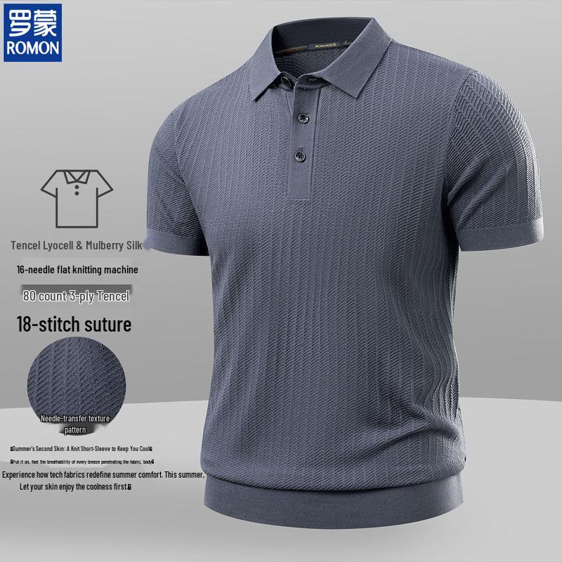 

Romon Men s Mulberry Silk Blend Knit Polo Shirt 4XL