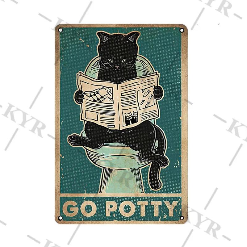 Haustiere Schwarze Katze Taschentuch Lässig Buch Tier Affe Trinken Blech Iron Painting Badezimmer Schlafzimmer Wohnzimmer Metallschild Wanddeko