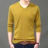 Middle-aged Young Autumn Men's Long-sleeved Thin V-neck Sweater Knitted T-shirt Casual Base Shirt
