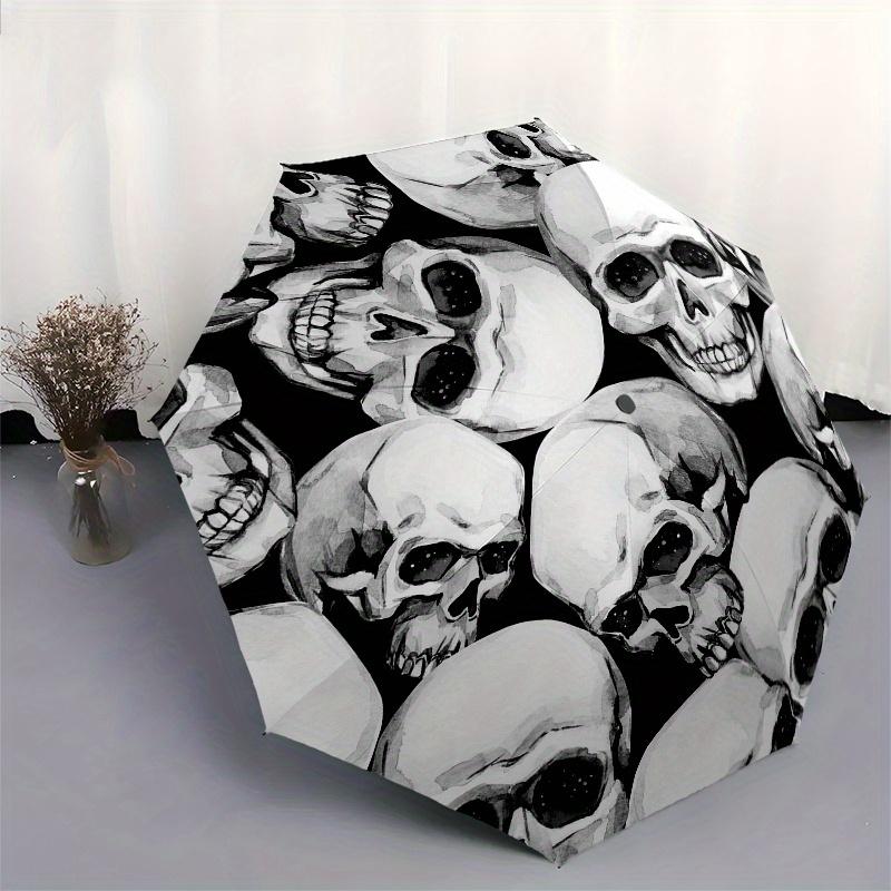 "Spooky Skulls: Halloween Watercolor Patterned Decorative Sticker" Umbrella, Portable 3 Fold Compact Umbrella for Men & Women,S41