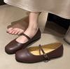 Fashion Retro Style Square Toe Women's Mary Jane Shoes Elegant Shallow Dress Flats Leather Footwear for Ladies