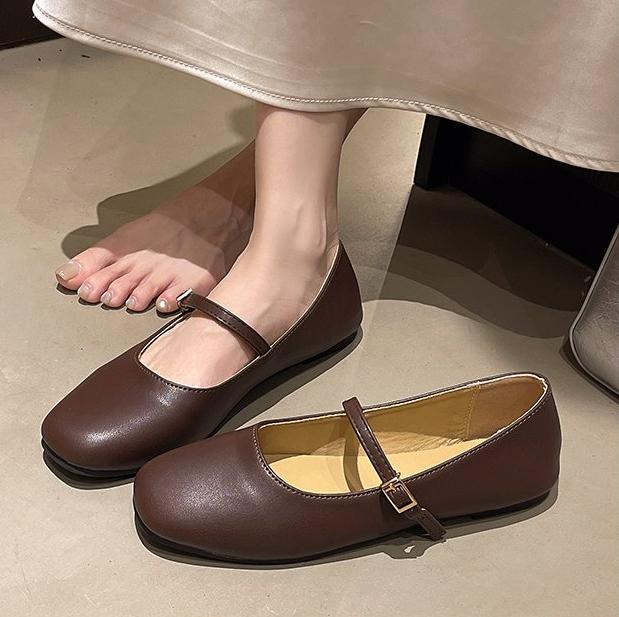 Fashion Retro Style Square Toe Women's Mary Jane Shoes Elegant Shallow Dress Flats Leather Footwear for Ladies