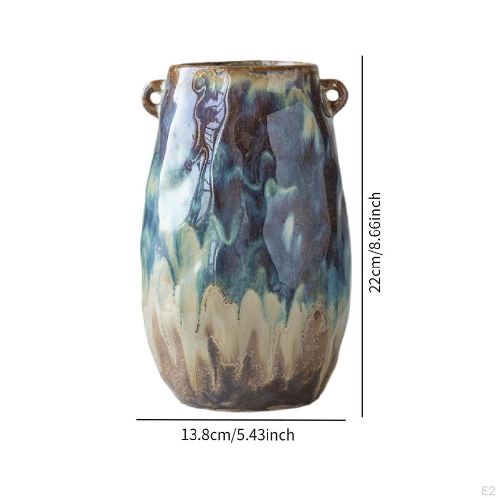 Ceramic Vase Plant Pot Floral Arrangement Ornaments Organizer Flower Double Ear for Fireplace