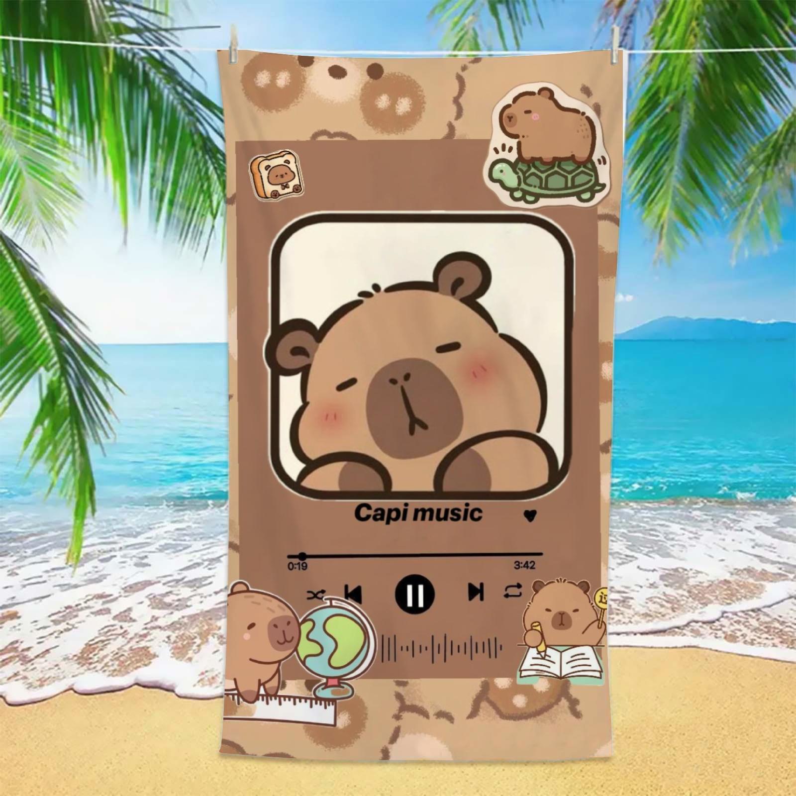 

1PC Capybara Beach Towel 3D Printed Microfiber Soft Water Absorbing Breathable Bath Towels Gift For Kids Cartoon Beach Towels W40*H60(CM)