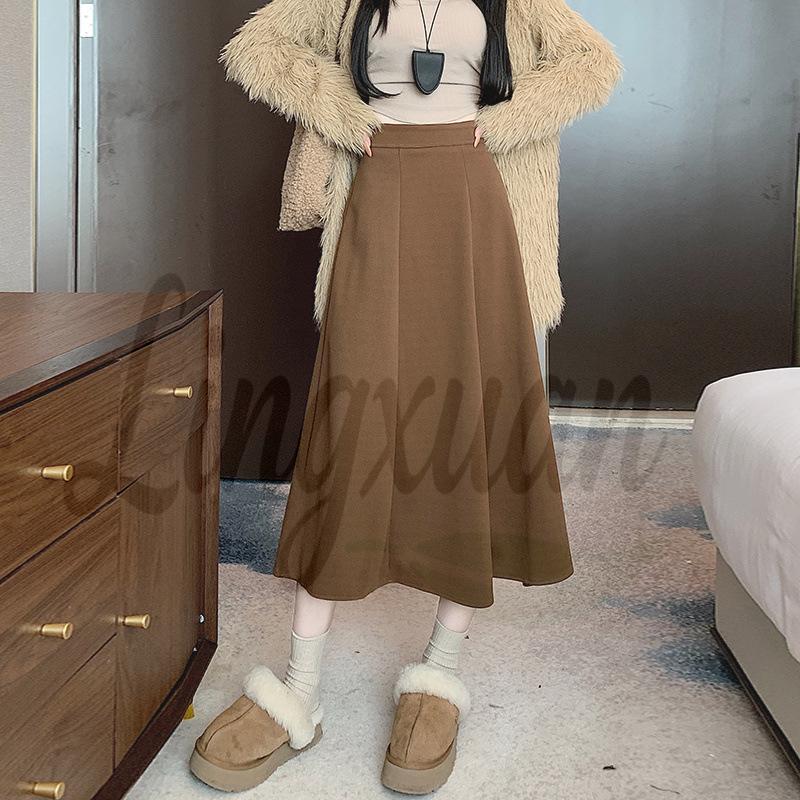 

Plus Size Korean Style Wool Plaid A-Line Flared Skirt for Autumn and Winter XL