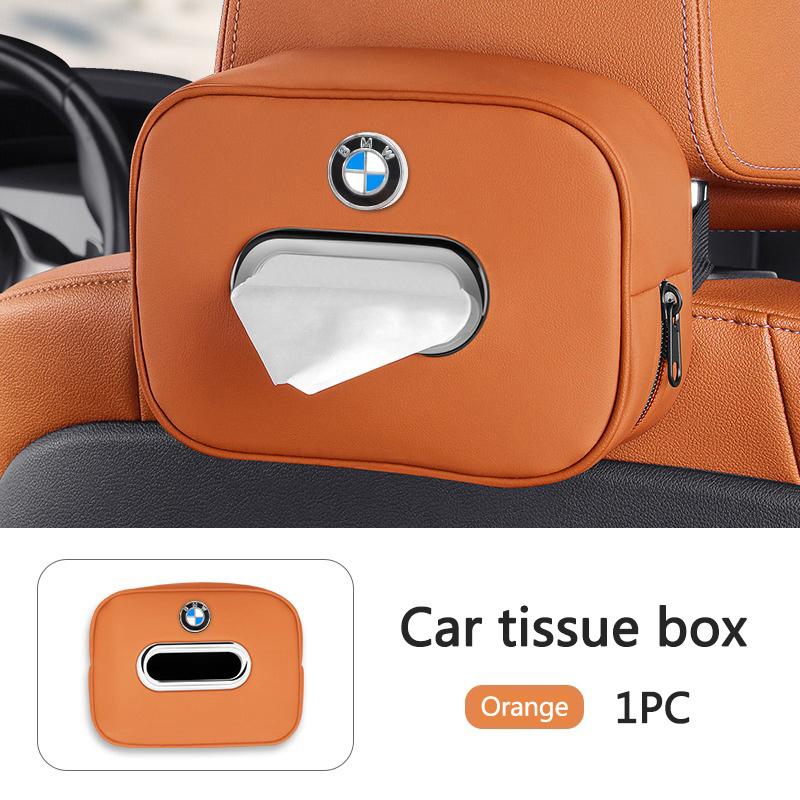 BBIQ7 Metal Logo Car Tissue Box Auto Seat Back Hanging Tissue Box For BMW X3 X5 X4 X6 X7 G30 G20 G32 G11 G12 F40 F30 interior sticker