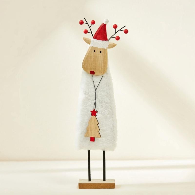Soft Felt Cloth Santa Clause Reindeer Ornament with Wood Base Plush Wool Felt Christmas Figure Decoration For Tabletop