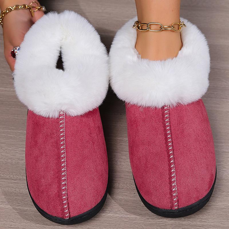 Fashion Faux Fur Cotton Slippers for Women Sewing Slip On Non Slip Plush Slippers Woman Soft Bottom Warm Cotton Shoes Mujer