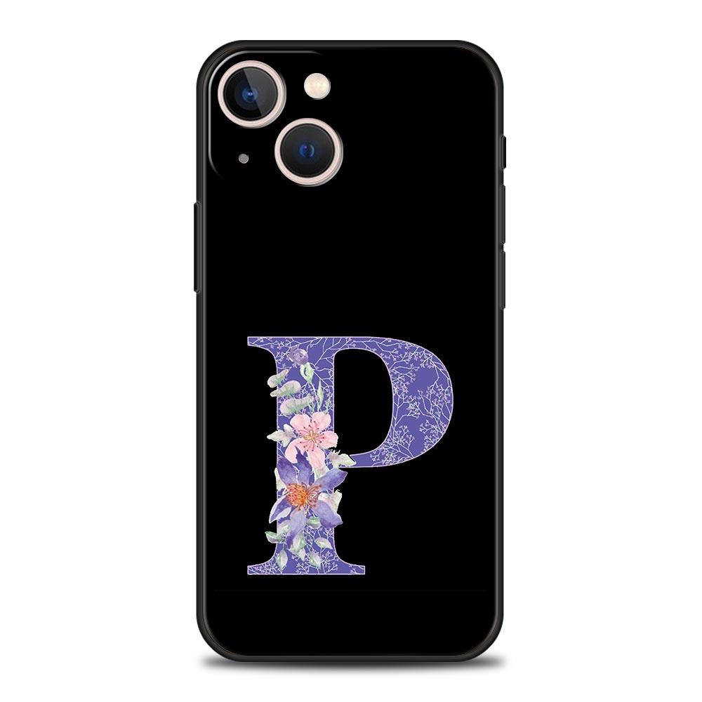 Letters Purple Flower Phone Case For iPhone 17 16 15 Pro Max 11 12 13 14 7 8 Plus SE 2020 X XR XS Cover Soft Black