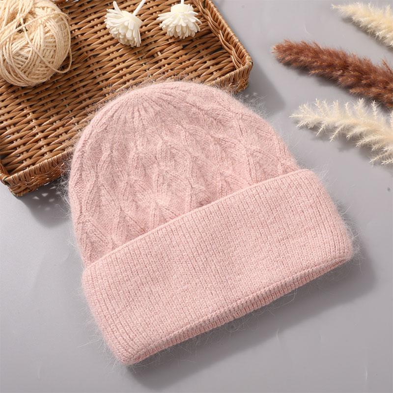 Hats For Women Fashion Twist Style Angora Rabbit Fur Beanie Winter Warm knitted Cashmere Hat Ladies Casual Skullies Cap
