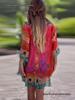 Spring V-Neck Ethnic Print Loose Shirt for Women