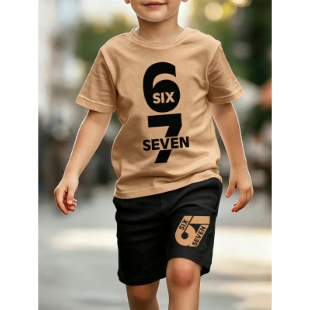 Personalized Funny 67 Number Printed Men's T-shirt and Shorts 2 Piece Set Summer Home Outdoor Casual Outfit for Men's and Women's T-shirt Sports Set