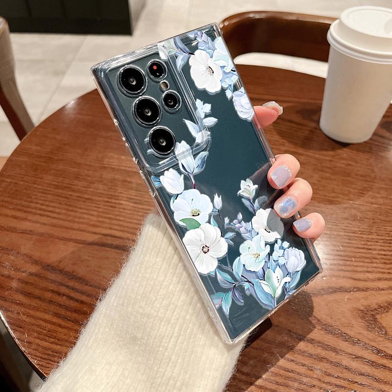 Creative Flowers Pattern Phone Case For Samsung Galaxy S26 S25 S24 S23 Ultra S22 Plus S24 S21 FE S25Edge Transparent Soft Cover