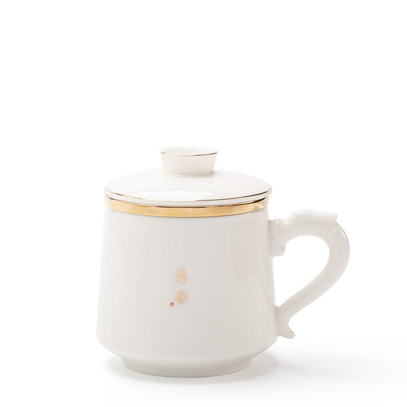 Chinese Suede Jade White Porcelain Tea Cup Mug with Lid and Strainer Ceramic Teacup Tea Water Separation Cup Travel Teaware