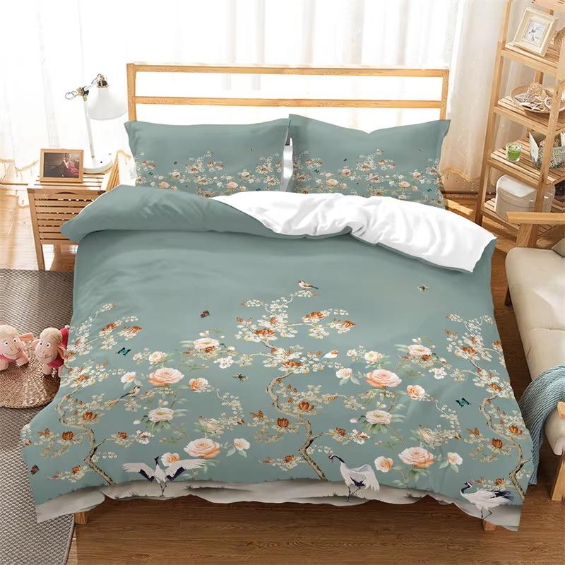 Comforter Floral Classic Chinese Style Farmhouse Garden Botanical Flower Bedding Set Polyester Flowers Leaves Comforter