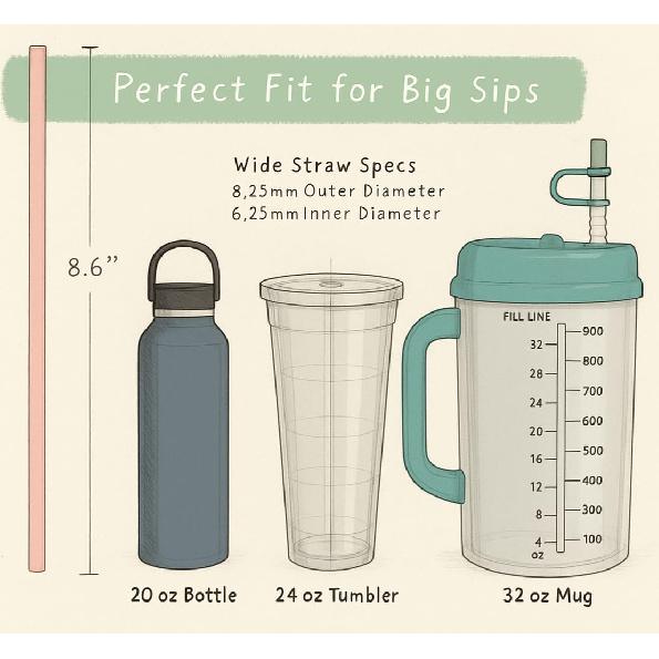 8.6-inch (220mm) Reble Silicone Straws – Set of 8 Soft Pastel Straws + Cleaning Brush + Kraft box – BPA-Free, Dishwasher Safe – Great for