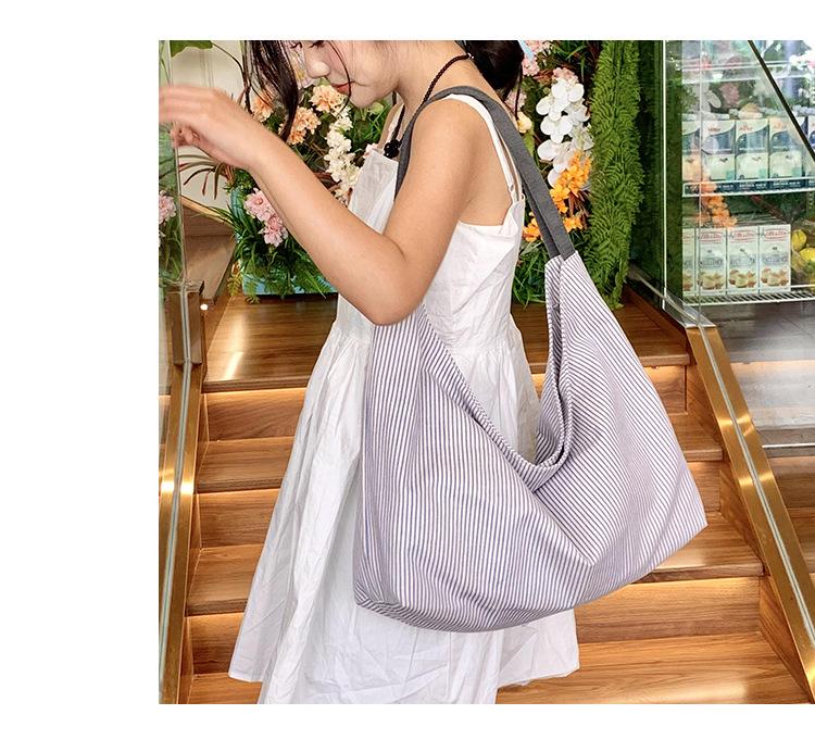 Gestreifte Canvas-Schultertasche im koreanischen Stil für Damen - Handtasche mit großem Fassungsvermögen für modische Pendler