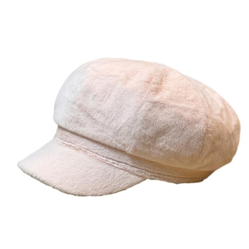 Popular Plush Beret Hat for Women Furry Fauxfur Octagonal Cap Driver Hat Sweet Girl Shelby Cap for Winter and Autumn