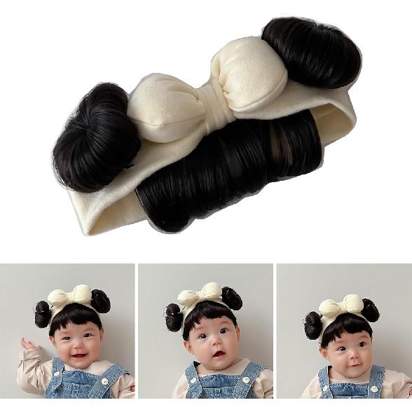Baby Wig Bangs Headband Fashionable Bun Wig Hairpieces Solid Headwear Girls Hair Accessories for Newborns and Toddlers